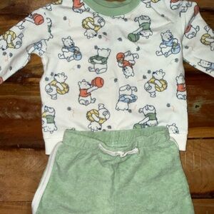 Disney Kids Pajama Set - White and Green Bear Print